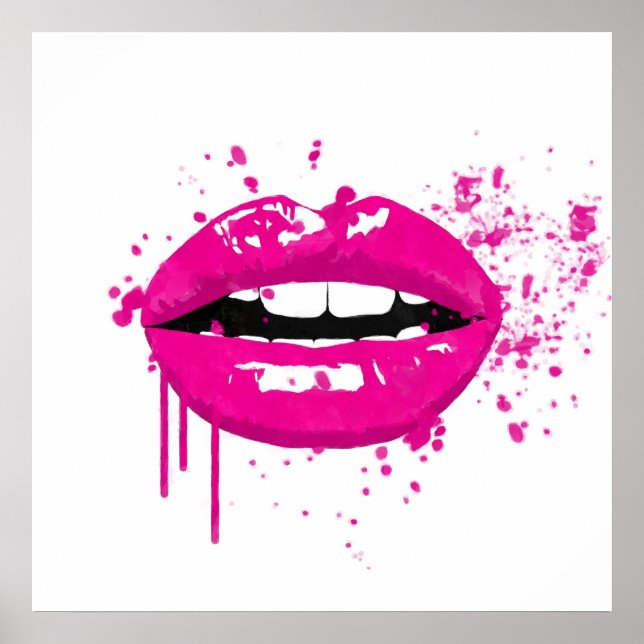 Fashion Glamour trendy Make-up Lips Kuss pink Poster (Vorne)