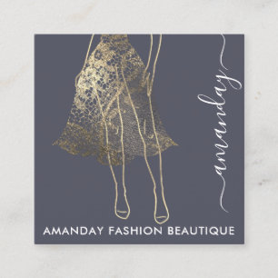 Fashion Gold Lace Dress Logo QRCode Shop Grau Quadratische Visitenkarte