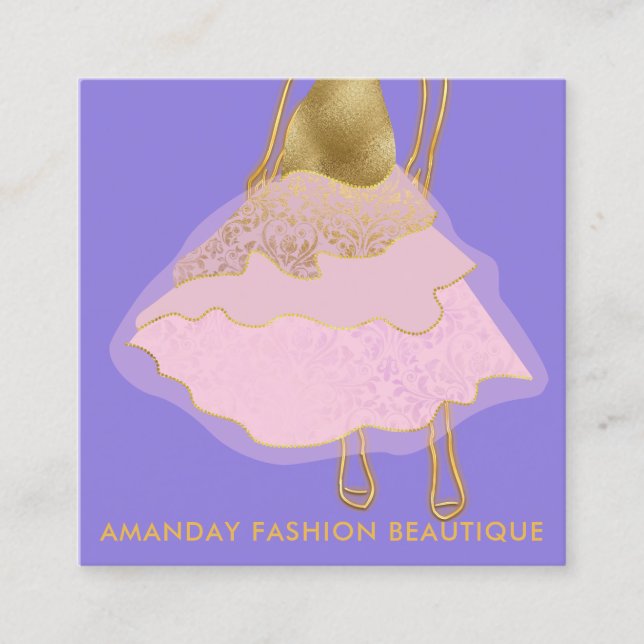 Fashion Gold Pink Dress Logo QR Stylist Violet Quadratische Visitenkarte (Vorderseite)