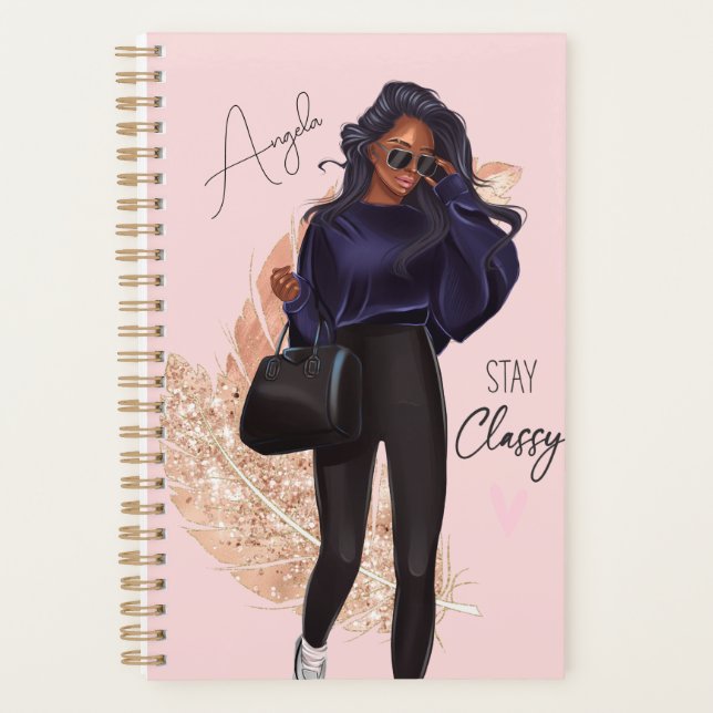 Fashion Imitate Glitzer Girl Red Hair Brown Pink Planer (Vorderseite)