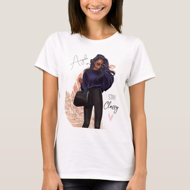 Fashion Imitate Glitzer Girl Red Hair Brown Pink T-Shirt (Vorderseite)