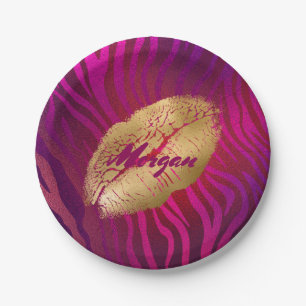 Fashion Lips Fuchsia Animal Print Pappteller
