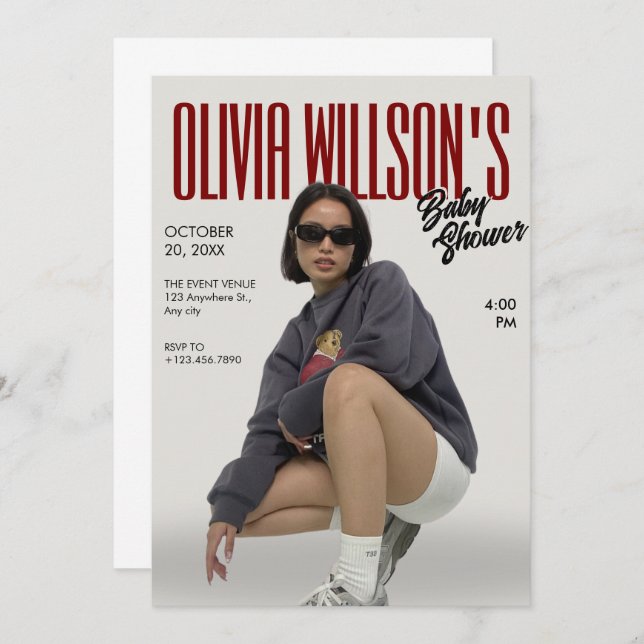 Fashion Magazine Foto Babydusche Einladung (Vorne/Hinten)