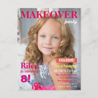 Fashion Magazine Makeover Girls Geburtstagsparty Einladung