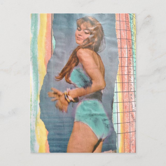 Fashion model Woman in 1957 on the beach collage Postkarte (Vorderseite)