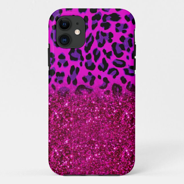 Fashion Modern Pink Purple Glitter Leopard Case-Mate iPhone Hülle (Rückseite)