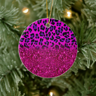 Fashion Modern Pink Purple Glitter Leopard Keramik Ornament