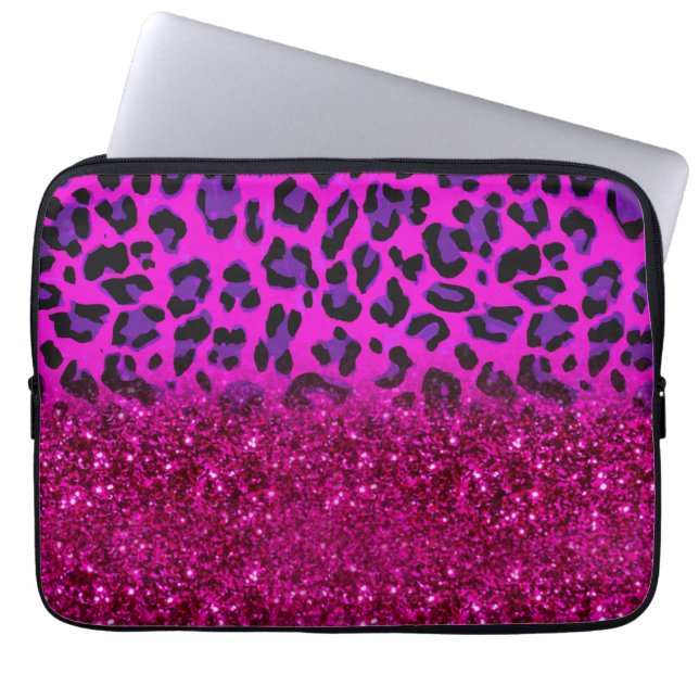 Fashion Modern Pink Purple Glitter Leopard Laptopschutzhülle (Vorderseite)