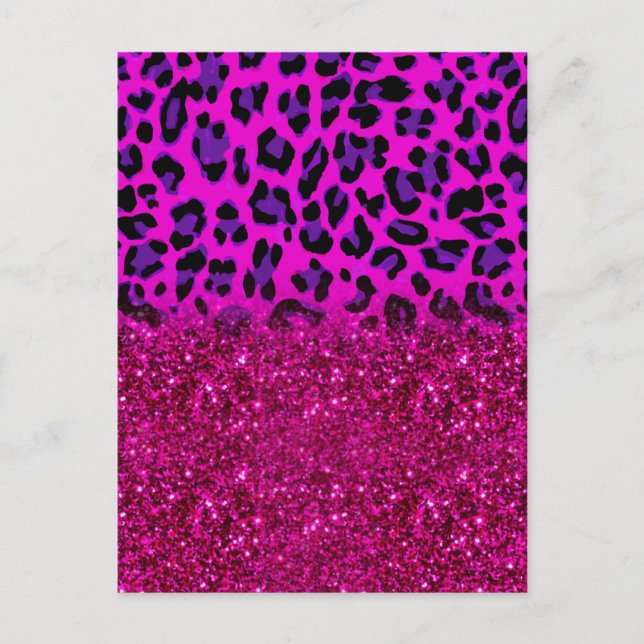 Fashion Modern Pink Purple Glitter Leopard Postkarte (Vorderseite)