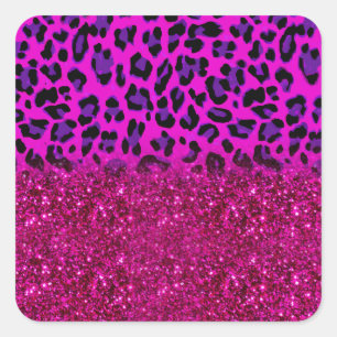 Fashion Modern Pink Purple Glitter Leopard Quadratischer Aufkleber