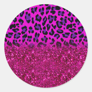 Fashion Modern Pink Purple Glitter Leopard Runder Aufkleber