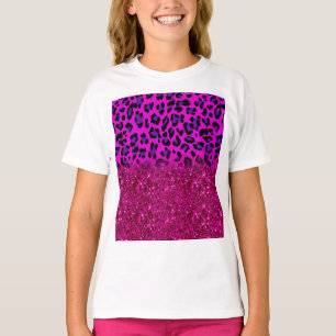 Fashion Modern Pink Purple Glitter Leopard T-Shirt