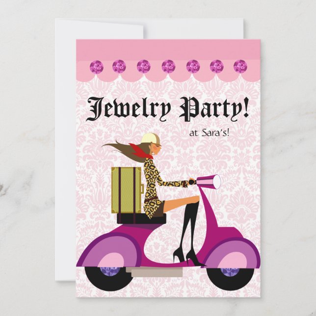Fashion Party Einladung Scooter Frau Pink Leopar (Vorderseite)