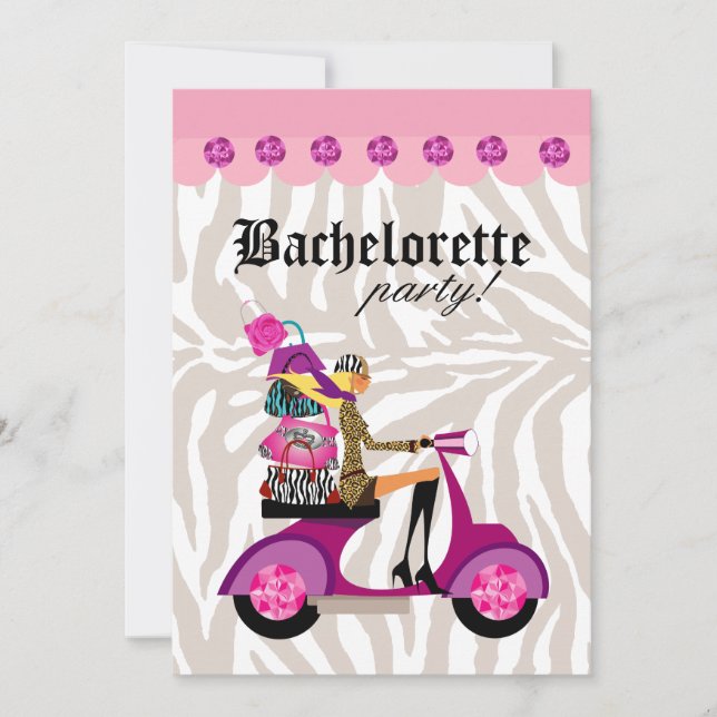 Fashion Party Einladung Scooter Frau Zebra Blonde (Vorderseite)