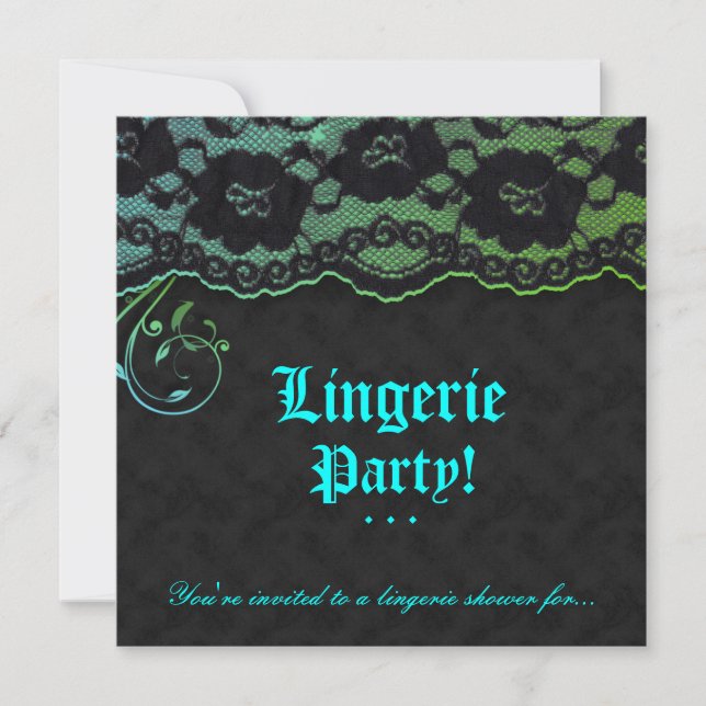 Fashion Party Pine Lace Blue Green Black Einladung (Vorderseite)