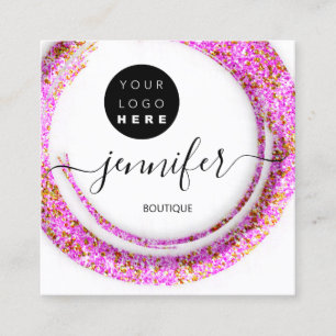 Fashion Pink Floral Boutique Logo Gold Quadratische Visitenkarte