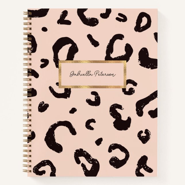Fashion Pink Leopard Muster & Gold Rahmen Notizbuch (Vorderseite)