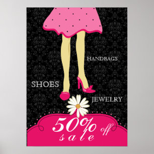 Fashion Poster Hübsche Schuhe und Dress Pink Black