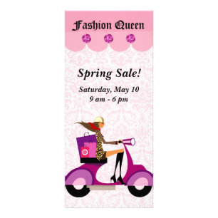 Fashion Rack Card Scooter Frau Shopping Bags Werbekarte