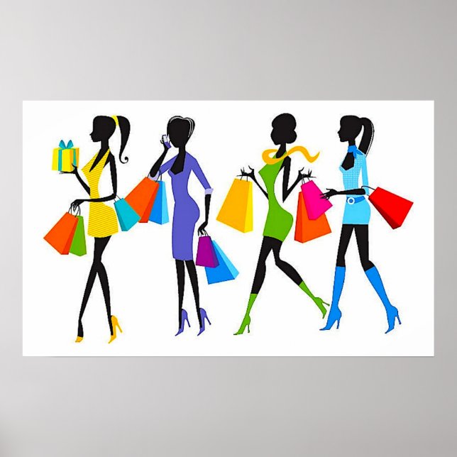 Fashion Shopping Girls Illustration Poster (Vorne)