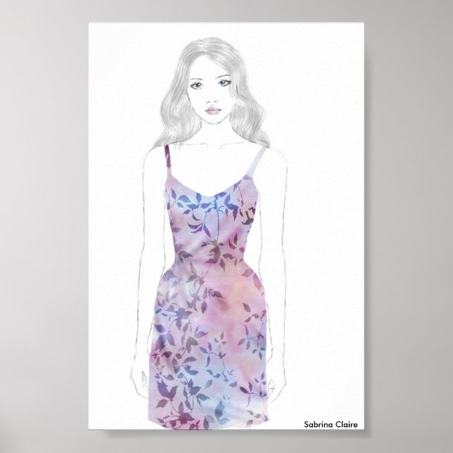 Fashion Sketch - Aquarellkleid Poster (Vorne)