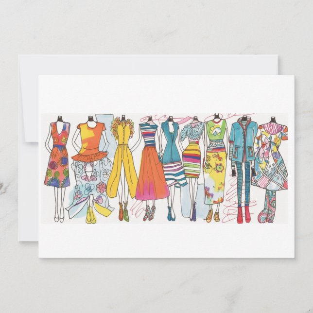 Fashion Sketch Art Print Colorful Blank Notecard Einladung (Vorderseite)