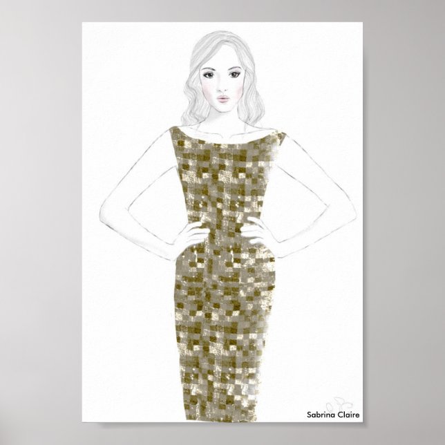 Fashion Sketch - Gold Dress Poster (Vorne)