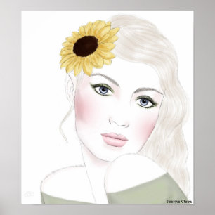 Fashion Sketch - Sonnenblumen in ihrem Haar Poster