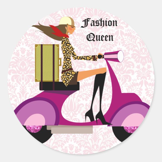 Fashion Stickers Scooter Frau Pink Leopard (Vorderseite)