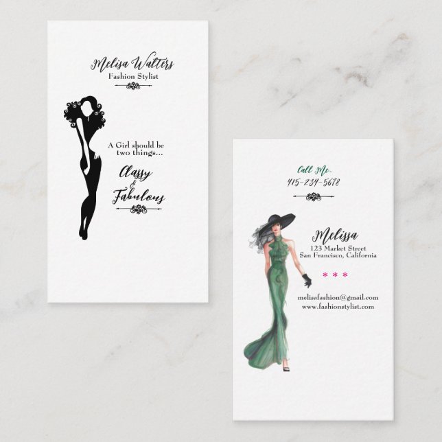 Fashion Stylist Class & Fabulous Business Cards Visitenkarte (Vorne/Hinten)