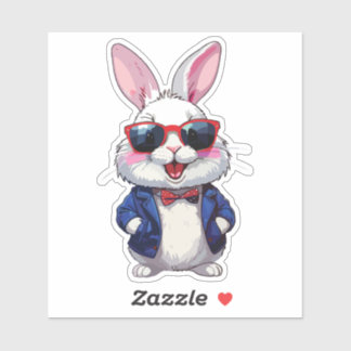 Fashionable Bunny Sticker with Bow and Jacket