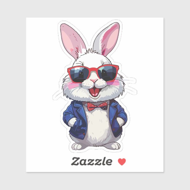 Fashionable Bunny Sticker with Bow and Jacket (Blatt)