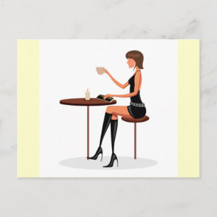 FASHIONABLE FRAU PARIS COFFECAFE BLACK LEATHER POSTKARTE