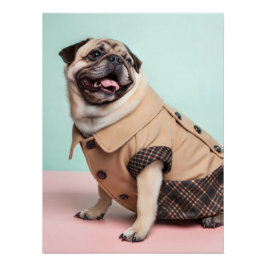 Fashionable Pug Dog Wearing Vintage 1940s Style Poster