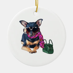 Fashionista-Chihuahua Keramik Ornament