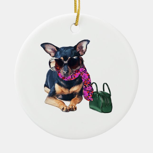 Fashionista-Chihuahua Keramik Ornament (Vorne)