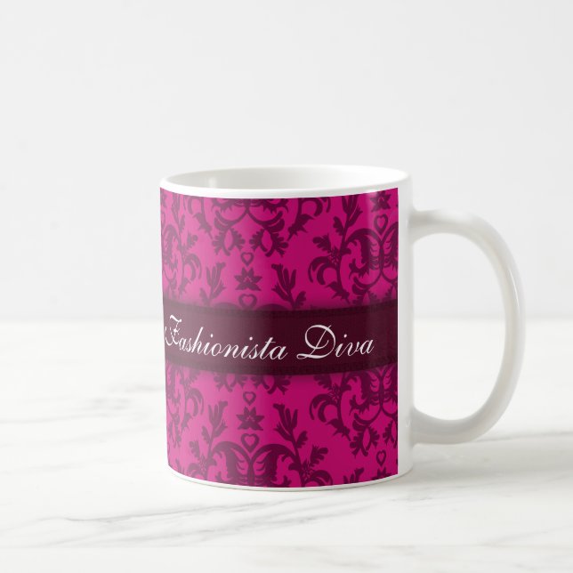Fashionista Diva Damask Rickpink Girls Tasse (Rechts)