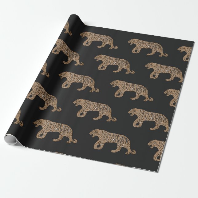 Fashionista Gold Black Glitzer Tiger Pattern Geschenkpapier (Ungerollt)