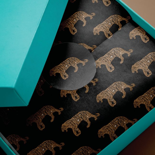 Fashionista Gold Black Glitzer Tiger Pattern Seidenpapier (Von Creator hochgeladen)