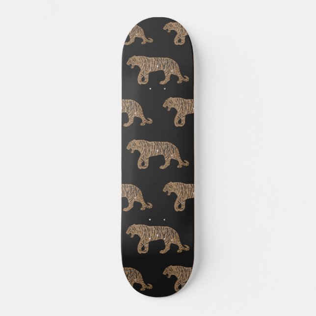 Fashionista Gold Black Glitzer Tiger Pattern Skateboard (Vorderseite)