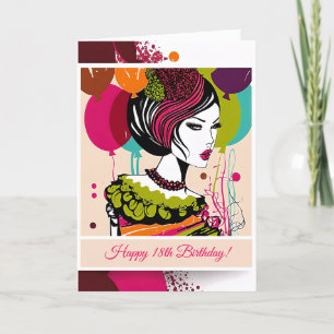 Fashionista Happy Birthday Colorful Balloons Card Dankeskarte