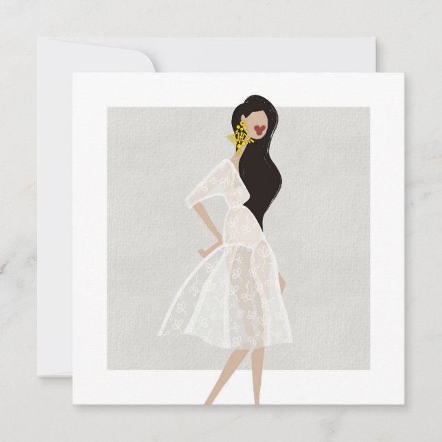 Fashionista in einer Illustration über das weiße K Einladung (Vorderseite)