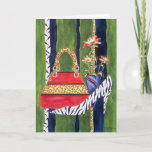 Fashionista Sister Birthday Card Karte<br><div class="desc">Spaß Geburtstagskarte für deine modische Schwester! Design mit Leopardrucktasche und Zebradruckpumpen,  erstellt von dem Wasserfarben-Künstler Chris Ambrose. Text kann angepasst werden!</div>