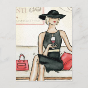 Fashionista Trinken Wein Postkarte