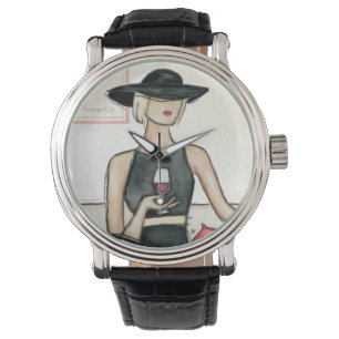 Fashionista-trinkender Wein Armbanduhr