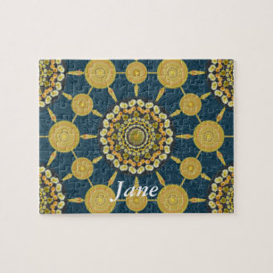 Fass-Kaktus-Mandala-Reihe auf blauem Puzzlespiel Puzzle