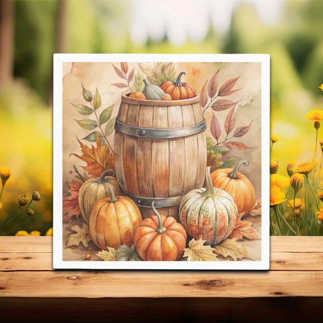 Fass mit Kürbissen Herbst Serviette (Von Creator hochgeladen)