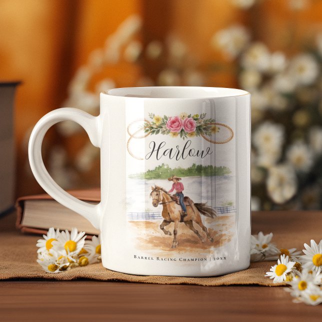 Fass-Renn-Cowgirl | Monogramm-Rodeo Kaffeetasse (Von Creator hochgeladen)