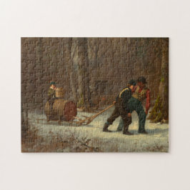 Fass-Schlitten in einem Snowy-Wald durch E. Puzzle