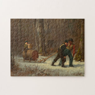 Fass-Schlitten in einem Snowy-Wald durch E. Puzzle
